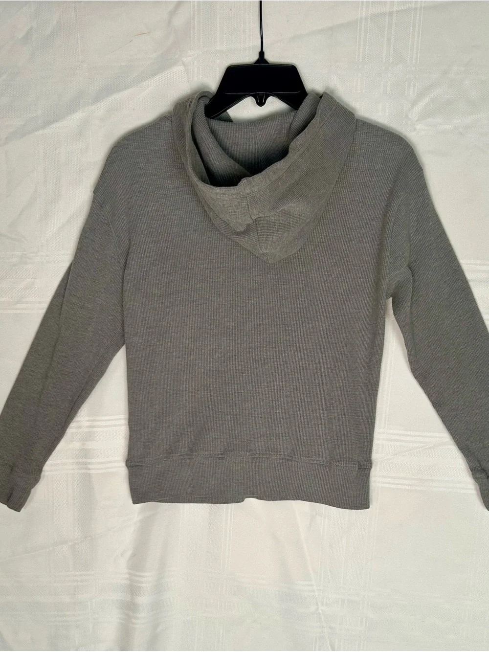 GAP Kids Hoodie in Heather Gray Waffle-Knit Hooded Pullover Size Large
